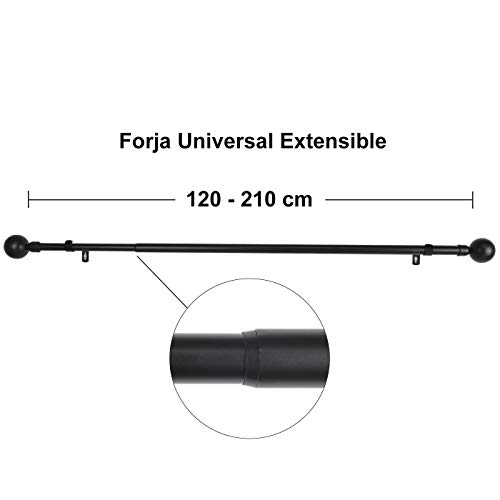 MERCURY TEXTIL-Barra Sencilla Forja Universal Extensible,Barra de Cortinas Decorativa Extensible (Negro, 120-210cm Bola)