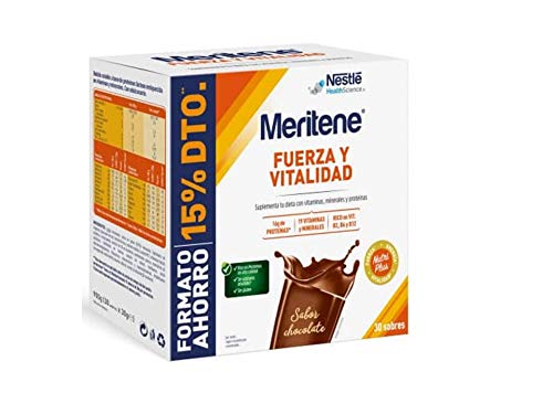 MERITENE FUERZA Y VITALIDAD Sabor chocolate. Formato ahorro. Caja de 30 sobres