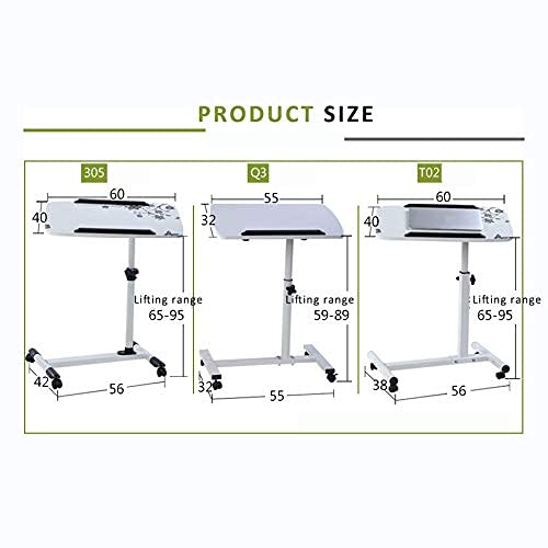 Mesa De Cama De Lujo Mesa De Noche De Cama Ajustable con Ruedas (Uso Hospitalario Y Doméstico) Mesa Auxiliar para Refrigerios (Color: T02 White Black Flower)