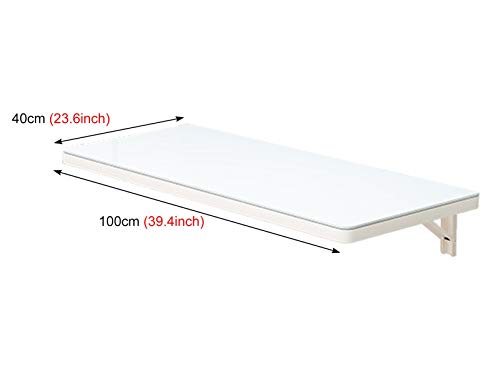 Mesa Plegable de Pared Mesa Abatible de Pared Blanca, Escritorio de Banco de Trabajo Plegable con Acabado de Vidrio Templado, Garaje/Hogar/Oficina/Lavadero/Bar/Cocina/Comedor