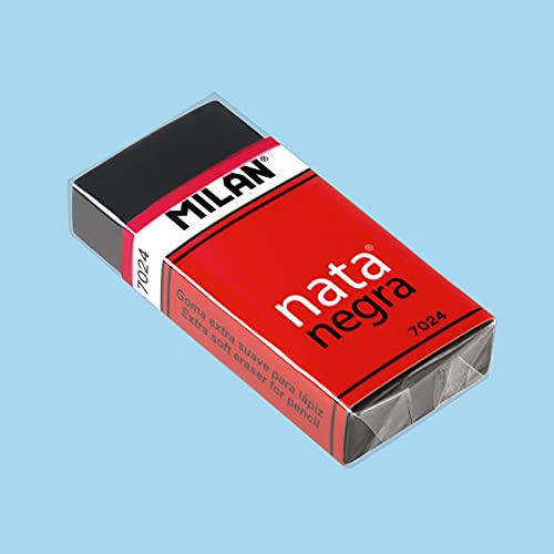 MILAN® Caja 24 gomas de borrar rectangulares nata® negra 7024 con faja de cartón y celofán