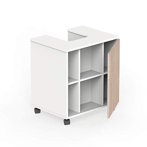 Miroytengo Conjunto mobiliario baño Moderno Saina para Lavabo Pedestal pie Mueble Columna Blanco y Roble sin Espejo