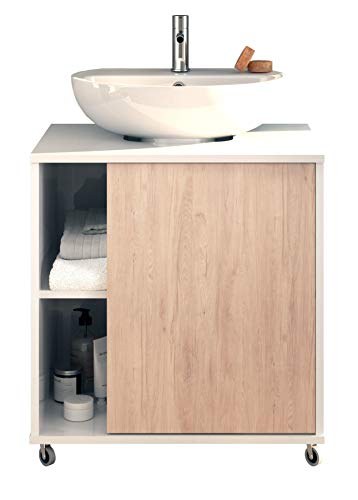 Miroytengo Conjunto mobiliario baño Moderno Saina para Lavabo Pedestal pie Mueble Columna Blanco y Roble sin Espejo
