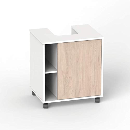 Miroytengo Conjunto mobiliario baño Moderno Saina para Lavabo Pedestal pie Mueble Columna Blanco y Roble sin Espejo