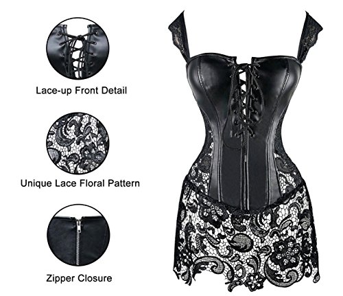 MISS MOLY Corsé|Mujer Vintage Sexi Corset Corsét Gothic Dress Diseño de Encaje Curvado Figura Shape con Tanga