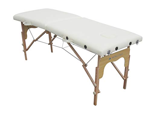 Mobiclinic, Camilla de masaje Plegable, CM-01 Basic, Mesa de Masaje, Camilla de masaje profesional, portátil, madera, 2 cuerpos, Marca Española, Regulable, 180x60 cm, Crema, Crema