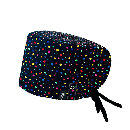 Modelo: CONFETTI CON SISTEMA CLICK - Pelo Largo -Gorro de Quirófano ROBIN HAT con sistema de sujeción con click - Ajustable - 100% algodón (Autoclave)