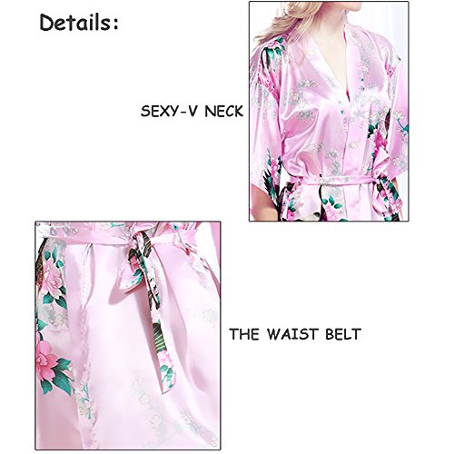 Morbuy Vestido Pijama Pavo Real Mujer Kimono Corto Bata de Satén Kimono Satén Bata Albornoz Camisón