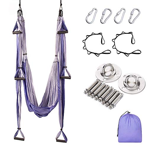 MQSS Hamaca de Yoga, Columpio Trapecio Set Yoga Trapeze para Yoga Aéreo, Colgarse y Aliviar el Dolor de Espalda, Accesorios de Montaje incluidos Gradient Purple