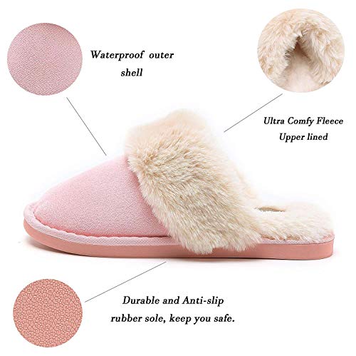 Mujer Invierno Fur Zapatillas de Estar Cerradas Calienta Pantuflas, para Interior o Exterior Rosado 36.5-38