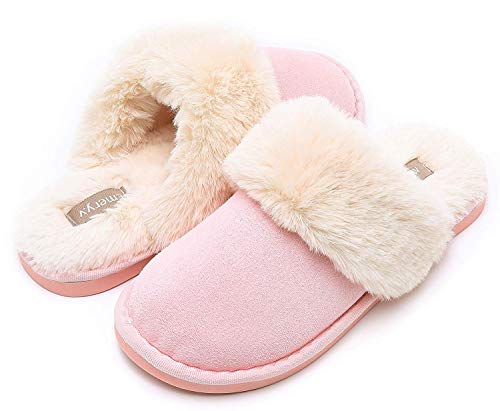 Mujer Invierno Fur Zapatillas de Estar Cerradas Calienta Pantuflas, para Interior o Exterior Rosado 36.5-38