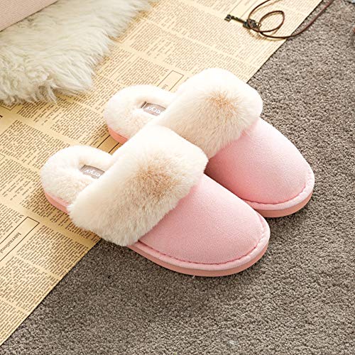 Mujer Invierno Fur Zapatillas de Estar Cerradas Calienta Pantuflas, para Interior o Exterior Rosado 36.5-38