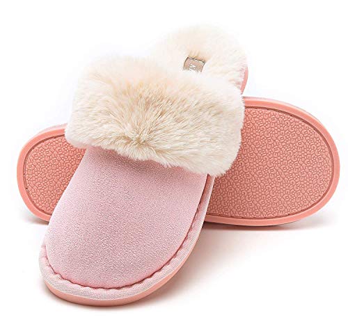 Mujer Invierno Fur Zapatillas de Estar Cerradas Calienta Pantuflas, para Interior o Exterior Rosado 36.5-38