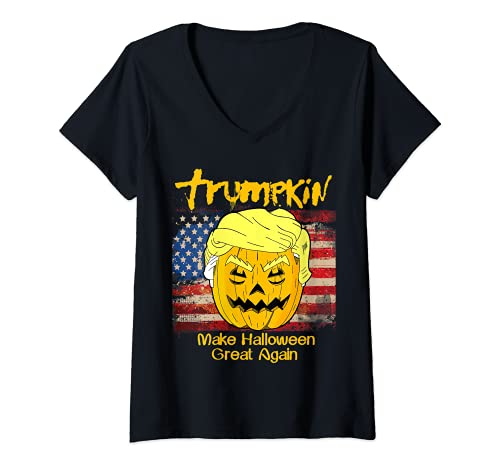 Mujer Trumpkin Trump 2024 Pumpkin Funny Halloween US Flag Gift Camiseta Cuello V