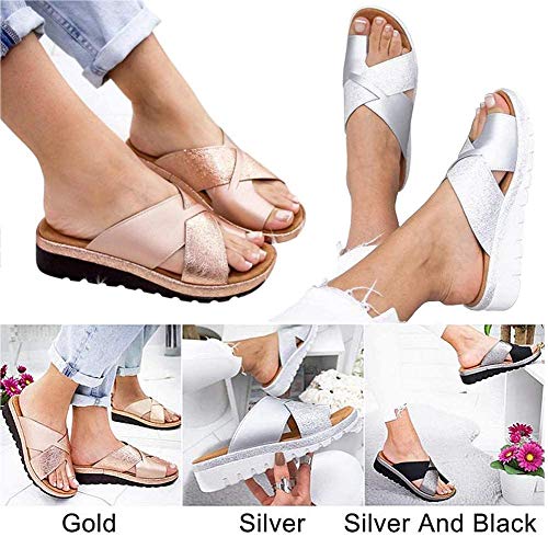 Mujeres Bunion Corrector Platform Sandal Comfy Casual Toe Correction Sandalias De Plataforma Juanete Corrector Ortesis Sandalias del Dedo del,Oro,36