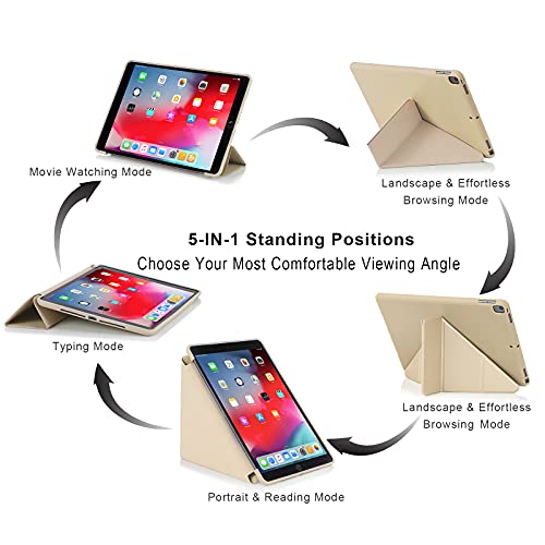 MuyDoux Funda para iPad 10,2 Pulgadas 9ª (2021) / 8ª (2020) /7ª (2019) Generación, 5-en-1 Múltiples Ángulos de Visión,Cubierta de PU Suave y Sedoso, Carcasa Magnético Auto Sueño/Estela (Beige)
