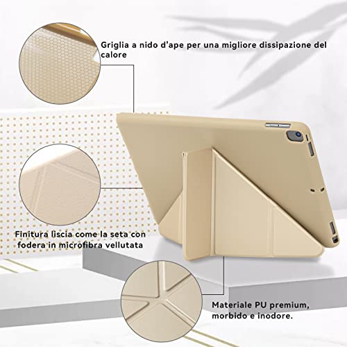 MuyDoux Funda para iPad 10,2 Pulgadas 9ª (2021) / 8ª (2020) /7ª (2019) Generación, 5-en-1 Múltiples Ángulos de Visión,Cubierta de PU Suave y Sedoso, Carcasa Magnético Auto Sueño/Estela (Beige)