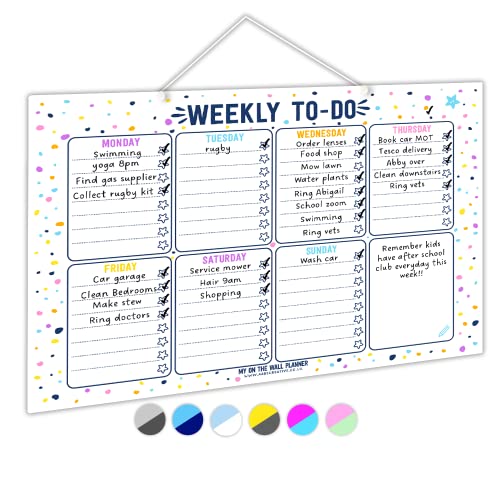 My On The Wall Planner: Tabla semanal de metal para limpiar en seco, A3, A4, A5 (Dotty - Large A3)