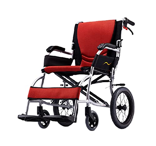 NBMNN Silla de Ruedas Ligera Plegable Auxiliar Movilidad Portátil Resistente con Palancas de Freno, Reposapiés y Respaldo para Discapacitados Ancianos A,One Size