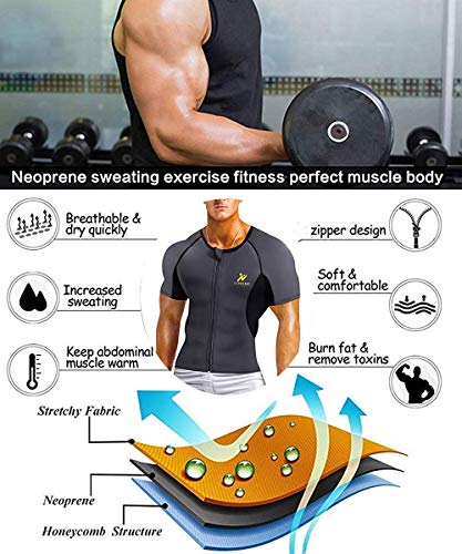 NINGMI Hombre Faja Reductora Sauna Camiseta Compresion de Neopreno Chaleco Modelador Sudoración con Cremallera