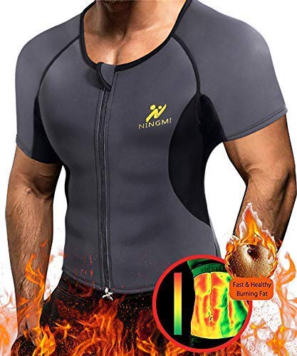 NINGMI Hombre Faja Reductora Sauna Camiseta Compresion de Neopreno Chaleco Modelador Sudoración con Cremallera