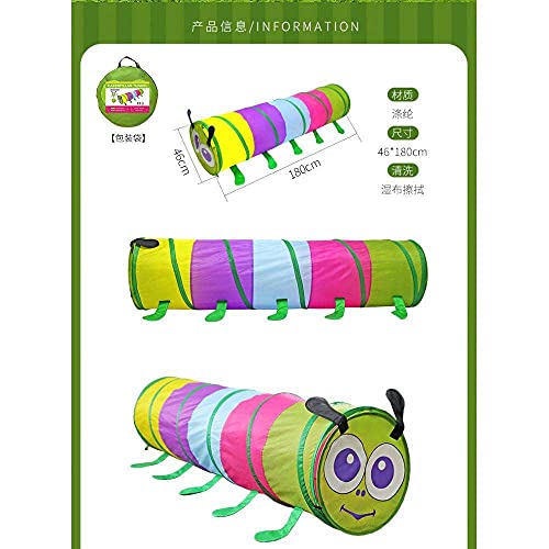 non-brand Juguete de Tienda de Campaña Infantil Túnel de Arrastre de Oruga Multicolor Casa de Juego Plegable para Niños Bebés