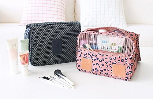 NOVAGO Bolsa de Aseo/Organizador Especialmente concebido para los Viajes, el Maquillaje y artículos de higiene Personal - tamaño L (De Lunares/Azul Oscuro)