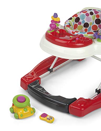 Nurse 325 AAA Multi Andador Multifuncional, Asiento Giratorio, Función Balancín, Bandeja de Actividades con Sonido, Plegado Compacto, blanco / rojo