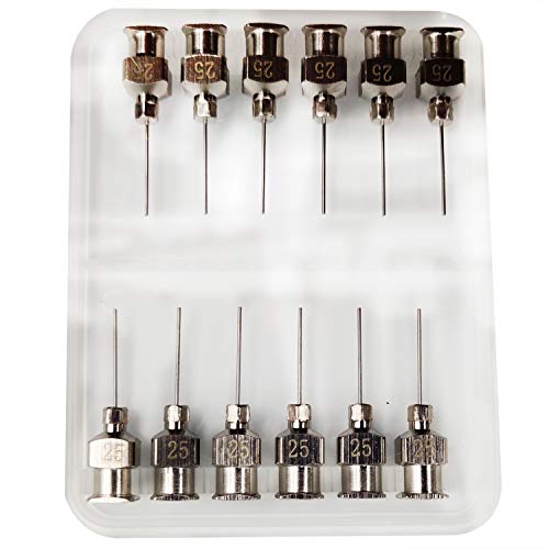 NW 1776 Aguja dispensadora y dispensadora de 12/2 pulg. De largo, 12 piezas, con cierre Luer, todo en acero inoxidable metálico (escala completa) (25G)