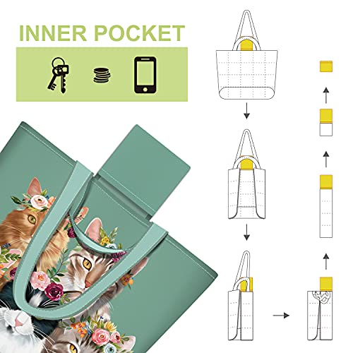 NymphFable 2 Pcs Tote Bag Reutilizables Gatos Lindos Bolsas para Comestibles Plegable Poliéster Bolsa Compra