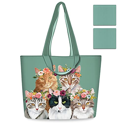 NymphFable 2 Pcs Tote Bag Reutilizables Gatos Lindos Bolsas para Comestibles Plegable Poliéster Bolsa Compra