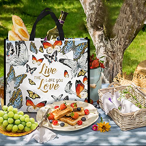 NymphFable 5 Pcs Tote Bag Reutilizables Vistoso Mariposas Bolsas para Comestibles Grande Bolsa Compra