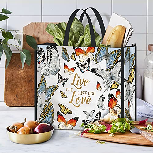 NymphFable 5 Pcs Tote Bag Reutilizables Vistoso Mariposas Bolsas para Comestibles Grande Bolsa Compra