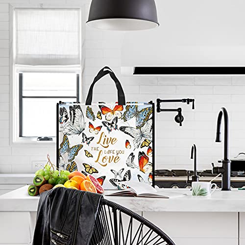 NymphFable 5 Pcs Tote Bag Reutilizables Vistoso Mariposas Bolsas para Comestibles Grande Bolsa Compra