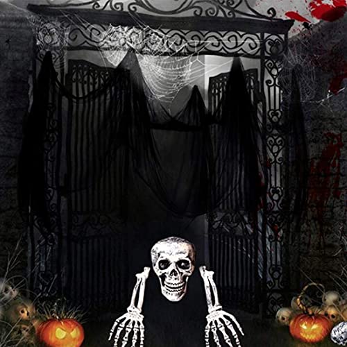 O-Kinee Halloween Decoracion, Tela Espeluznante, Halloween Gasa Negra de Fiesta Casas Embrujadas Fiestas Puertas Exterior, Negro, Decoración hogar de Carnaval 600 x150 cm
