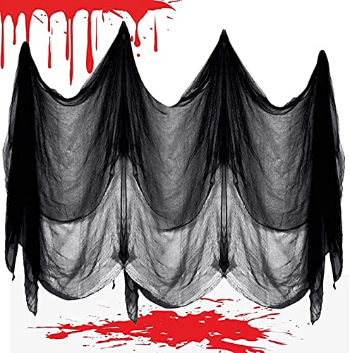 O-Kinee Halloween Decoracion, Tela Espeluznante, Halloween Gasa Negra de Fiesta Casas Embrujadas Fiestas Puertas Exterior, Negro, Decoración hogar de Carnaval 600 x150 cm