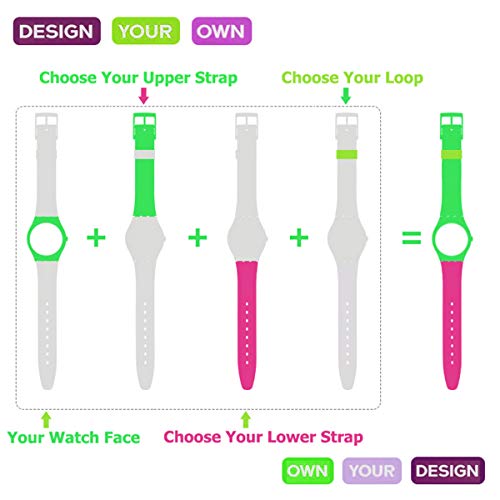 OliBoPo - Correa de repuesto de silicona para reloj, correa impermeable para reloj Swatch (17 mm, 19 mm y 20 mm) (Verde oscuro, 19 mm)