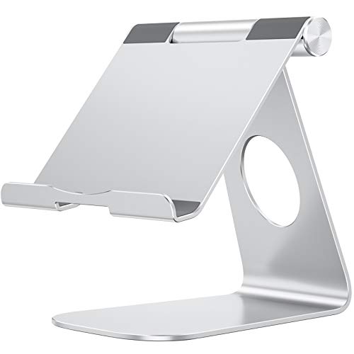 OMOTON Soporte Tablet Ajustable, Multi-Ángulo Base Tablet de Aluminio para Nuevo iPad Pro1/2/3/4, iPad Mini 2/3/4/5/6, iPad Air 1/2/3/4, Samsung Tab, Kindle y Otras Tabletas de 7-13 Pulgadas, Plata