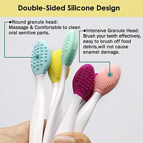 onebarleycorn – 5 Piezas Cepillo Dientes Perro,Cepillos Dentales de Silicona Suave de Doble Cara con Mango Largo Curvado Cepillos de Dientes de Perro Gato Cepillo de Limpieza Dental para Mascotas