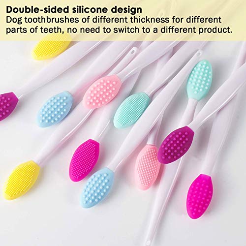 onebarleycorn – 5 Piezas Cepillo Dientes Perro,Cepillos Dentales de Silicona Suave de Doble Cara con Mango Largo Curvado Cepillos de Dientes de Perro Gato Cepillo de Limpieza Dental para Mascotas