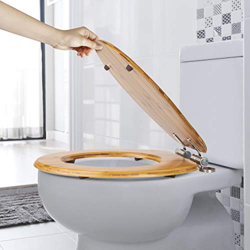 ONVAYA® Asiento del WC con mecanismo de bajada automática | Asiento del inodoro y la tapa del inodoro de madera de bambú | Tapa del inodoro | Función Easy Clean | Cubierta de WC en aspecto de madera