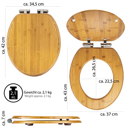 ONVAYA® Asiento del WC con mecanismo de bajada automática | Asiento del inodoro y la tapa del inodoro de madera de bambú | Tapa del inodoro | Función Easy Clean | Cubierta de WC en aspecto de madera