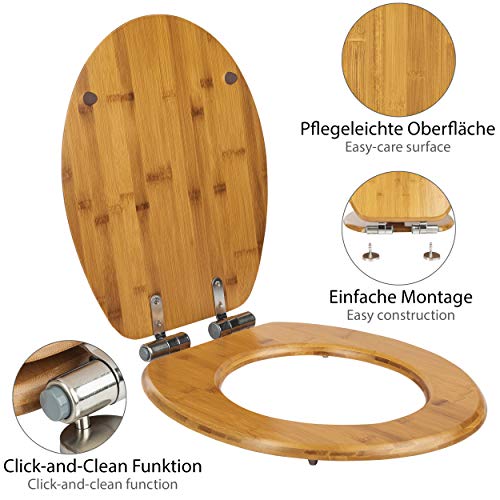 ONVAYA® Asiento del WC con mecanismo de bajada automática | Asiento del inodoro y la tapa del inodoro de madera de bambú | Tapa del inodoro | Función Easy Clean | Cubierta de WC en aspecto de madera