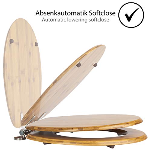 ONVAYA® Asiento del WC con mecanismo de bajada automática | Asiento del inodoro y la tapa del inodoro de madera de bambú | Tapa del inodoro | Función Easy Clean | Cubierta de WC en aspecto de madera