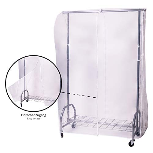 ONVAYA® Perchero con Cubierta | Alta Carga | Estable | con Ruedas y Compartimento de almacenaje | Cubierta | Carga Pesada | hasta 100 kg | Metal/plástico | Gris Plateado | 120 x 50 x 180 cm
