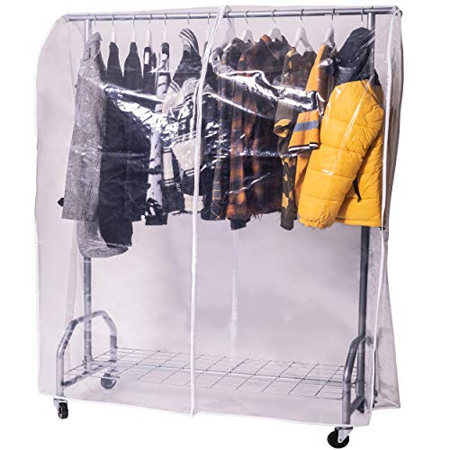 ONVAYA® Perchero con Cubierta | Alta Carga | Estable | con Ruedas y Compartimento de almacenaje | Cubierta | Carga Pesada | hasta 100 kg | Metal/plástico | Gris Plateado | 120 x 50 x 180 cm