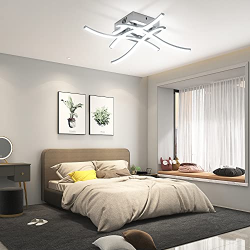 OTREN Lámpara Led Techo Moderno, Plafon Led Techo con Diseño Curvo, Luz LED con 4 Lámpara Placas para Sala de Estar Dormitorios Pasillo Oficina Cocina, 6000K
