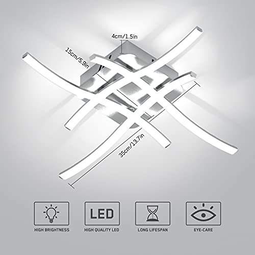 OTREN Lámpara Led Techo Moderno, Plafon Led Techo con Diseño Curvo, Luz LED con 4 Lámpara Placas para Sala de Estar Dormitorios Pasillo Oficina Cocina, 6000K