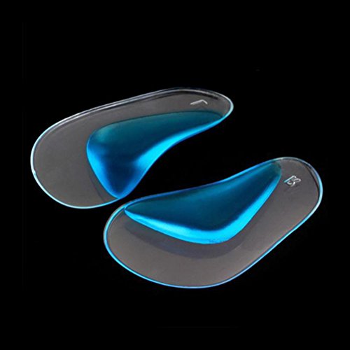 OULII Soporte ortopédico del bebé Plantilla de la plantilla Pies planos Admite almohadillas de gel Adhesivos adhesivos de silicona Tamaño L (transparente con azul)