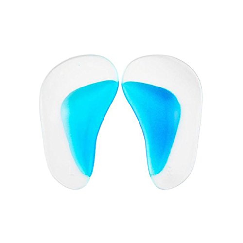 OULII Soporte ortopédico del bebé Plantilla de la plantilla Pies planos Admite almohadillas de gel Adhesivos adhesivos de silicona Tamaño L (transparente con azul)